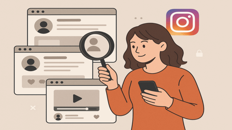A woman checking Instagram Stories anonymously